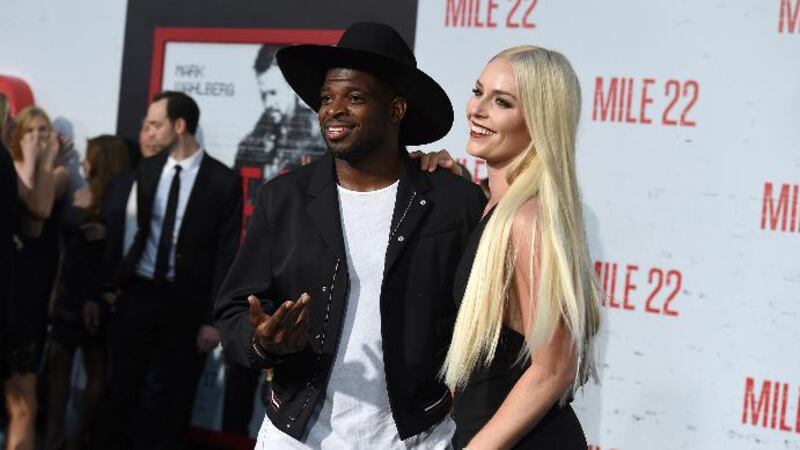 PK Subban and Lindsey Vonn arrive at the Los Angeles premiere of "Mile 22"...